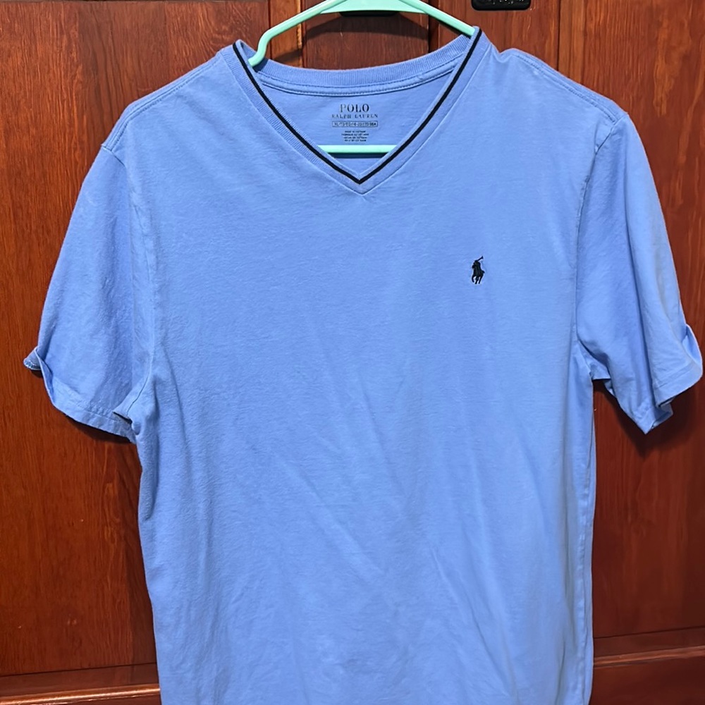 blue polo shirt